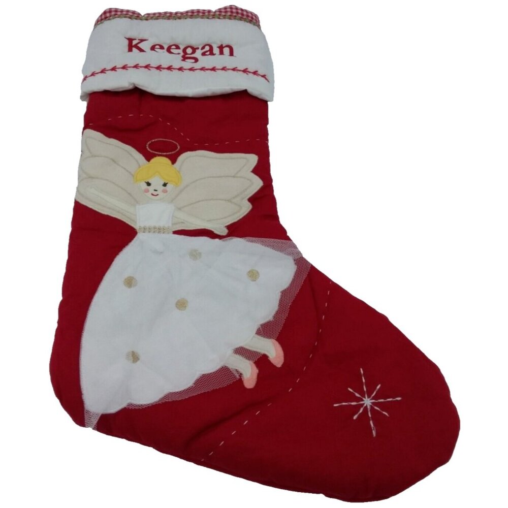 Pottery Barn Kids Keegan Christmas Stocking Angel Holiday Xmas Quilted Red